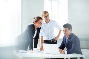 Portrait of a smart business partners planning work at a meeting